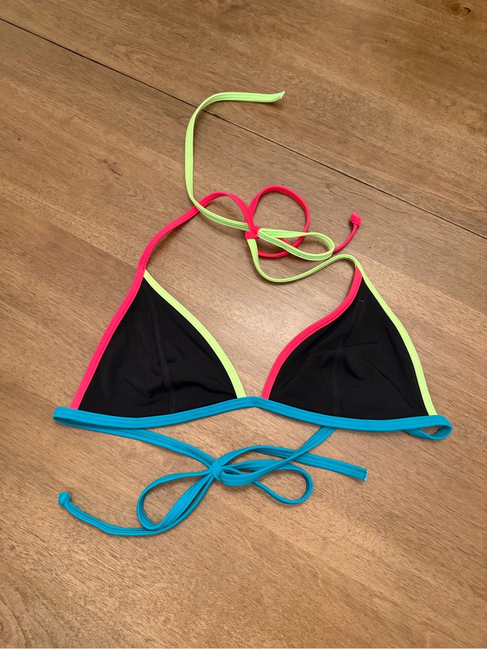 PINK Victoria's Secret Black Triangle Bikini Top with Neon Trim